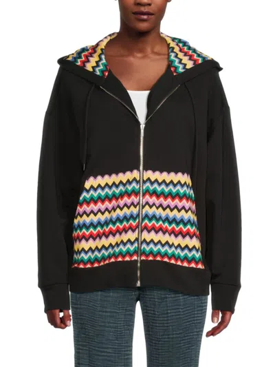 M Missoni Women's Chevron Fleece Cotton Hoodie In Black