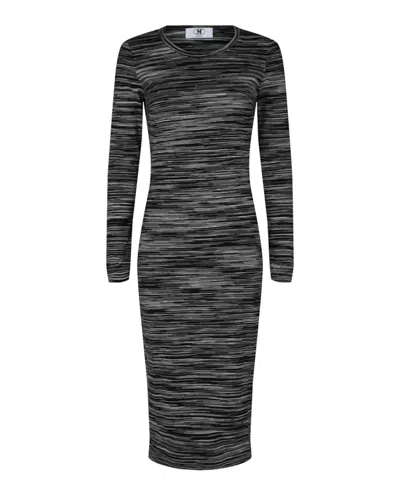 Pre-owned M Missoni Women's  Space Dye Longsleeve Bodycon Dress In Black White In Multi