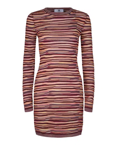 Pre-owned M Missoni Women's  Wave Bodycon Mini Dress In Pink Red Orange Creamy