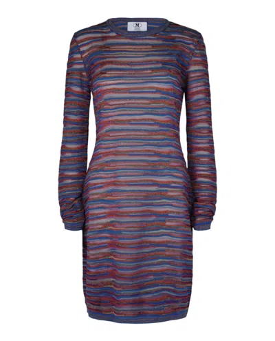Pre-owned M Missoni Women's  Wave Bodycon Mini Dress In Purple Red Blue Grey