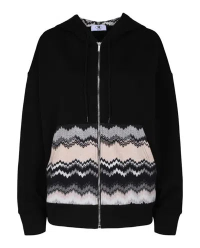 Pre-owned M Missoni Women's  Zigzag Dropsleeve Zipup Hoodie In Cheron Grey Red White Pink