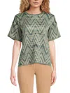 M Missoni Metallic Crochet-knit Top In Zig Zag Green