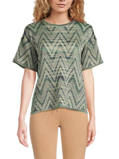 M Missoni Metallic Crochet-knit Top In Zig Zag Green