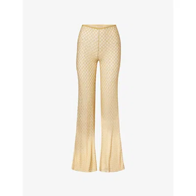 M Missoni Womens S10by-gold Flared-leg Metallic-knit Trousers In Yellow