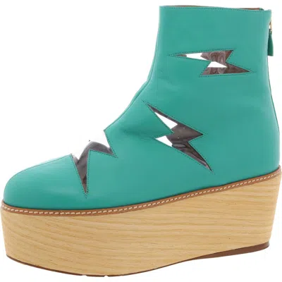 M Missoni Womens Zipper Leather Ankle Boots In Green