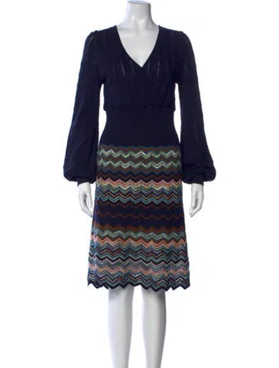 Pre-owned M Missoni Wool Midi Length Dress In Blue