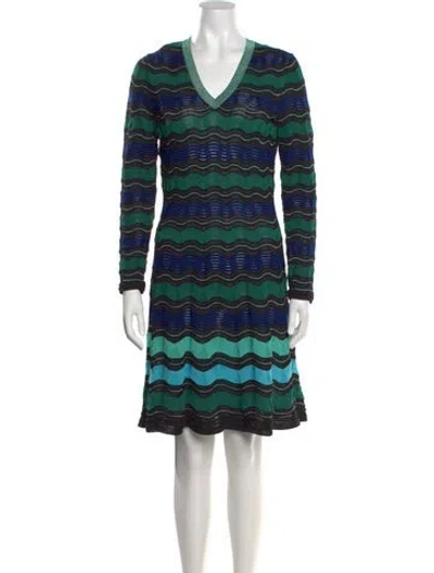 Pre-owned M Missoni Wool Midi Length Dress In Green