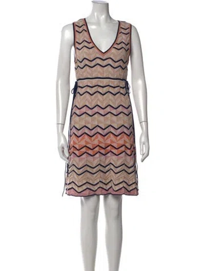 Pre-owned M Missoni Wool Mini Dress In Neutrals