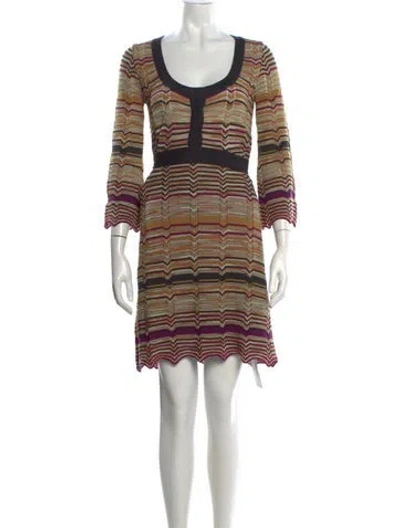 Pre-owned M Missoni Wool Mini Dress In Neutrals/purple