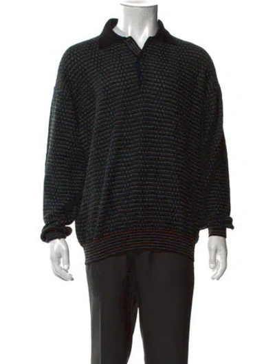 Pre-owned M Missoni Wool Patterned Polo Sweater In Black/blue