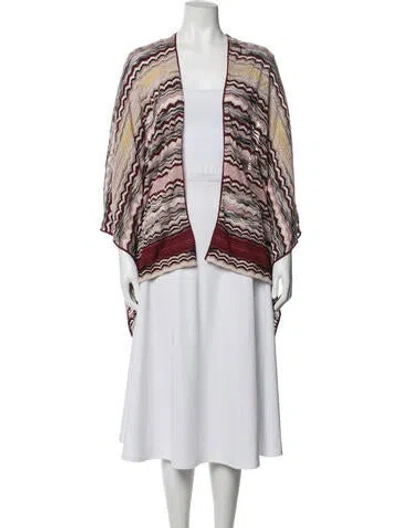 Pre-owned M Missoni Wool Patterned Shawl In Burgundy