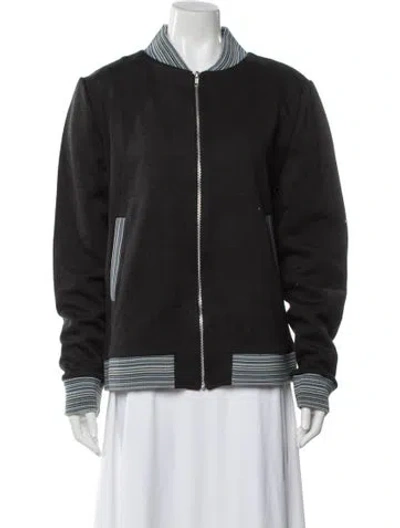 Pre-owned M Missoni Wool Tweed Pattern Bomber Jacket In Gray