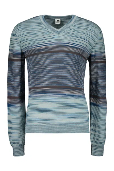 M Missoni Man Sweater Sky Blue Size Xl Wool