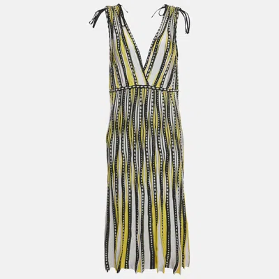 M Missoni Yellow Alga And Bubble Pattern Knit Sleeveless Midi Dress In Multi