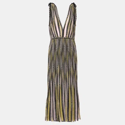 Pre-owned M Missoni Yellow / Black Patterned Lurex Knit Sleeveless Midi Dress L