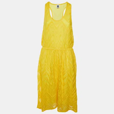 Pre-owned M Missoni Yellow Chevron Knit Sleeveless Midi Dress L