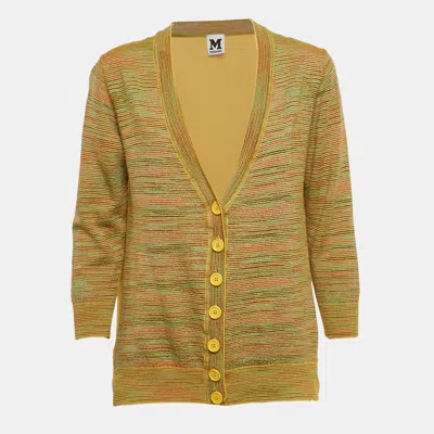 M Missoni Yellow Stripe Knit And Silk Buttoned Cardigan