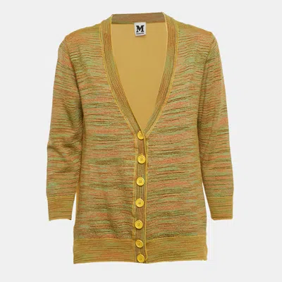 Pre-owned M Missoni Yellow Stripe Knit And Silk Buttoned Cardigan M