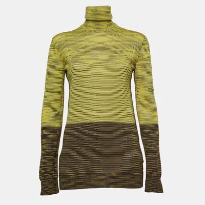 M Missoni Yellow/brown Patterned Knit Turtle Neck Sweater In Multi