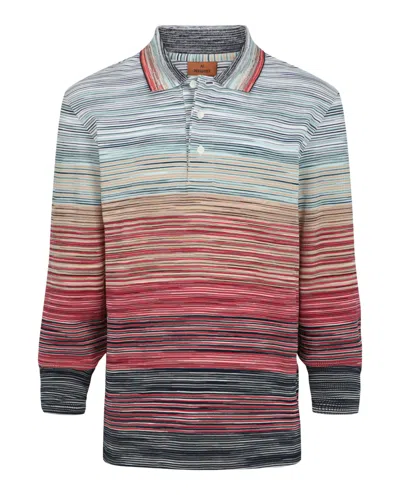 M Missoni Zig Zag Long Sleeve Polo In Multi