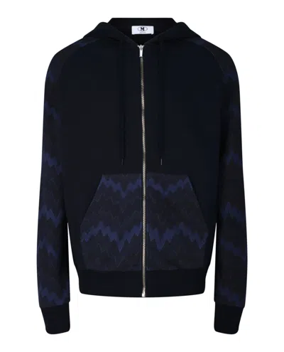 M Missoni Zig Zag Pattern Zip Hoodie In Black