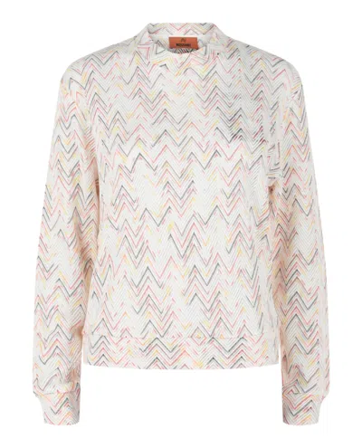 M Missoni Zig Zag Patterned Sweater In Brown