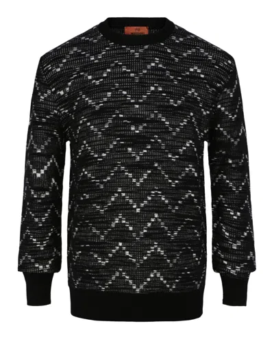 M Missoni Zig-zag Crewneck Pullover Sweater In Black