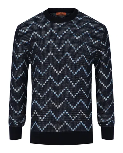 M Missoni Zig-zag Crewneck Pullover Sweater In Black