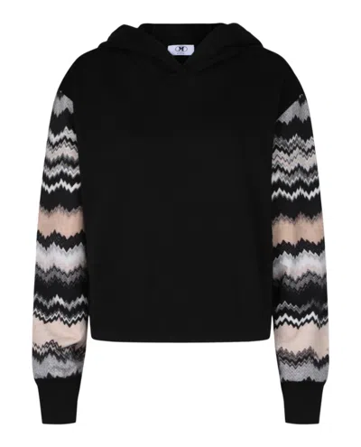 M Missoni Zigzag Drop-sleeve Hoodie In Black