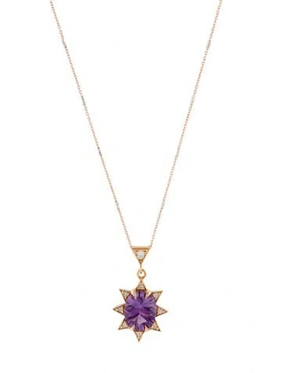 Pre-owned M. Spalten 18k Amethyst & Diamond Pendant W/ 14k Chain, 20" In Multi