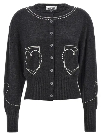 M05ch1n0 Jeans Contrast Embroidery Cardigan In Gray