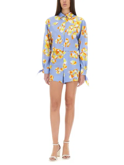 M05ch1n0 Jeans Cropped Shirt Beach Umbrellas In Baby Blue