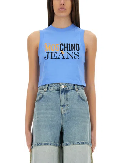 M05ch1n0 Jeans Cropped Top With Logo In Azure