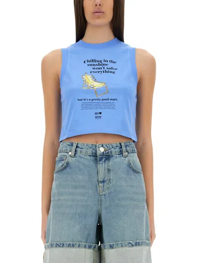 M05ch1n0 Jeans Cropped Top With Print In Blue