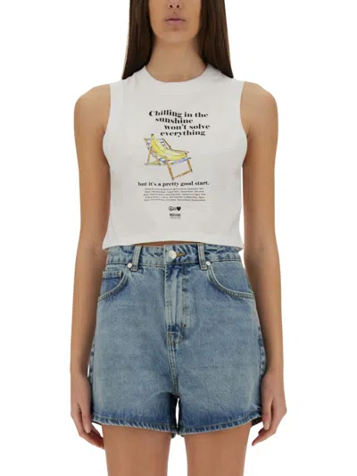 M05ch1n0 Jeans Cropped Top With Print In White