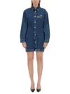 Moschino Denim Dress With Long Sleeves And Point Collar In Blue