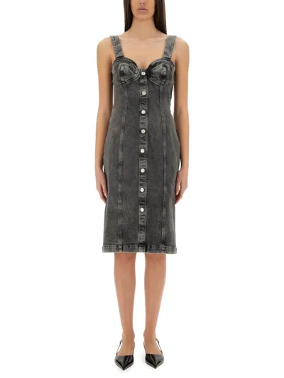 Moschino Stretch Denim Dress With Buttons In Grey