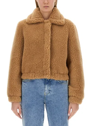 M05ch1n0 Jeans Furry Effect Jacket In Beige