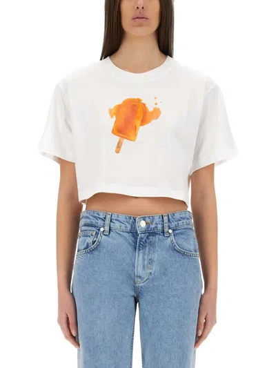 M05ch1n0 Jeans Ice-cream Print Cropped T-shirt In White