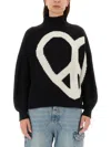 Moschino Wool And Cashmere Blend Sweater With Peace & Love In Fantasia Nero