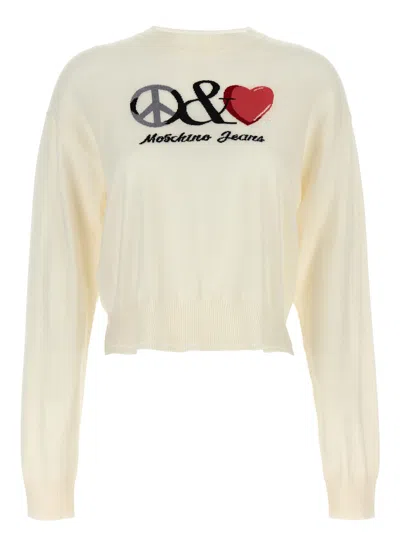M05ch1n0 Jeans Logo Intarsia Sweater In White