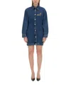 Moschino Denim Dress With Long Sleeves And Point Collar In Blue