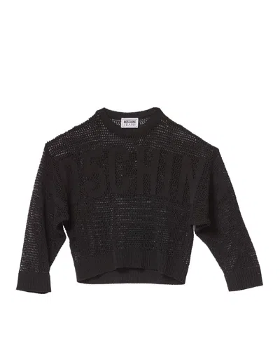 M05ch1n0 Jeans Open Knitted Crewneck Jumper In Black