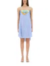 Moschino Patchwork Cotton Dress In Baby Blue