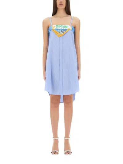 M05ch1n0 Jeans Patchwork Cotton Dress In Baby Blue