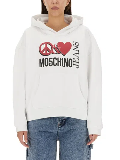 M05ch1n0 Jeans Logo Print Hoodie In White