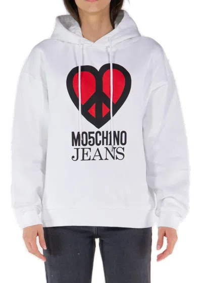 M05ch1n0 Jeans Peace Symbol Printed Hoodie In White