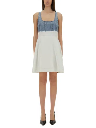 M05ch1n0 Jeans Two-tone Denim Dress In White