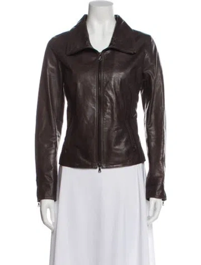 Pre-owned M0851 Leather Biker Jacket In Gray