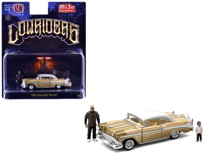 M2 1956 Chevrolet Bel Air Lowrider Gold Metallic With Gold Interior And White Top With 2 Figures Limite